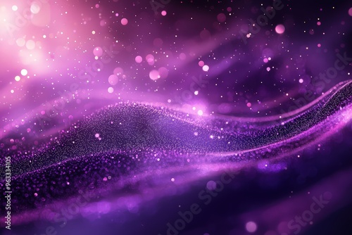 Digital background of purple particles, waves, and shining dots creates a captivating scene.