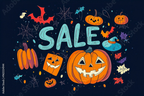 Text "SALE". Holiday Halloween set of themed decorative elements for design.