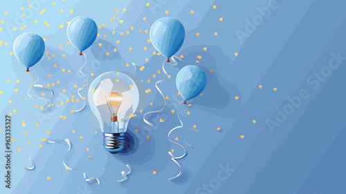 Innovative Idea Generates Profit: Open Light Bulb Releases Balloons Representing Income, Happy Businessman Celebrates Startup Success