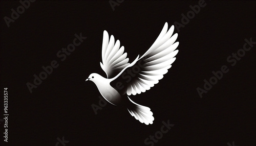 Minimalist image of a dove flying on black background - Concept for peace and freedom