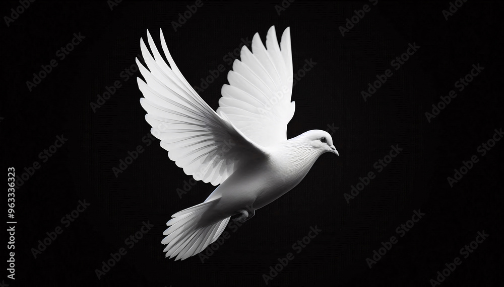 Minimalist image of a dove flying on black background - Concept for peace and freedom Minimalist image of a dove flying on black background - Concept for peace and freedom