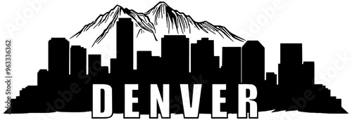 Denver Colorado Skyline with mountain and the word Denver, isolated 