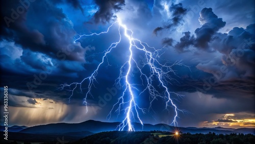 Electricity crackles through a lightning bolt, slicing through the darkness of a stormy night, brilliant whites and deep blues capturing the raw energy of the natural phenomenon.