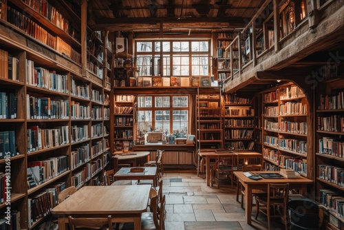 Library Interior with a Blend of Tradition and Modernity..