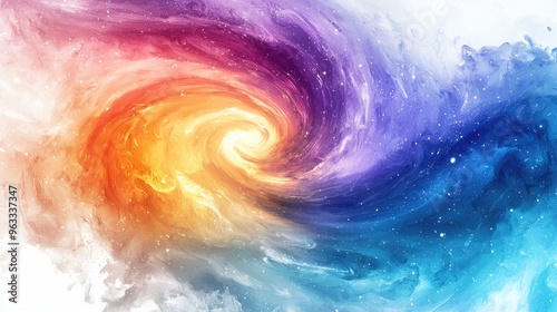 A photo, white background, resembles a spiral galaxy with beautiful colors, capturing the moment of the universe's creation. Make the viewer awed by the great power of the universe .