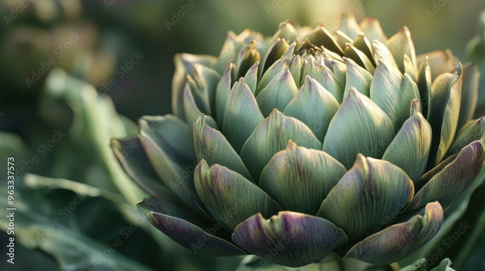 Close-up of a Green Artichoke Bud in Sunlight Close-up of a Green Artichoke Bud in Sunlight