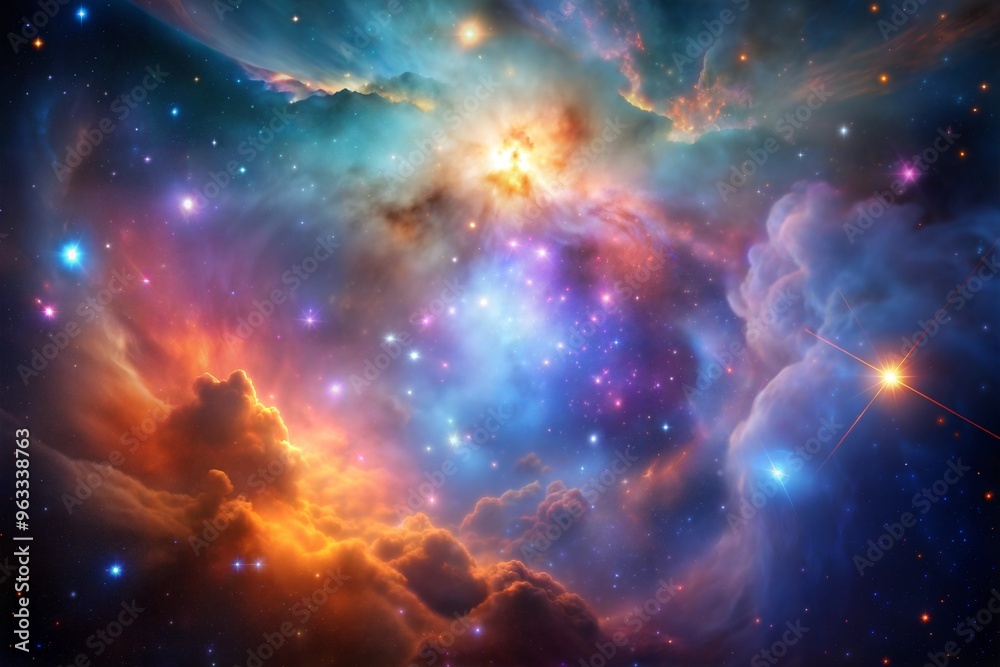 Fototapeta premium Vibrant galactic nebula with stars illuminating cosmic colors and clouds