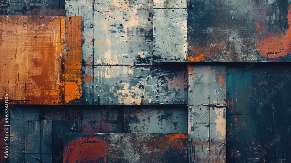 Fototapeta premium Abstract Industrial Grunge Texture with Orange and Blue Tones