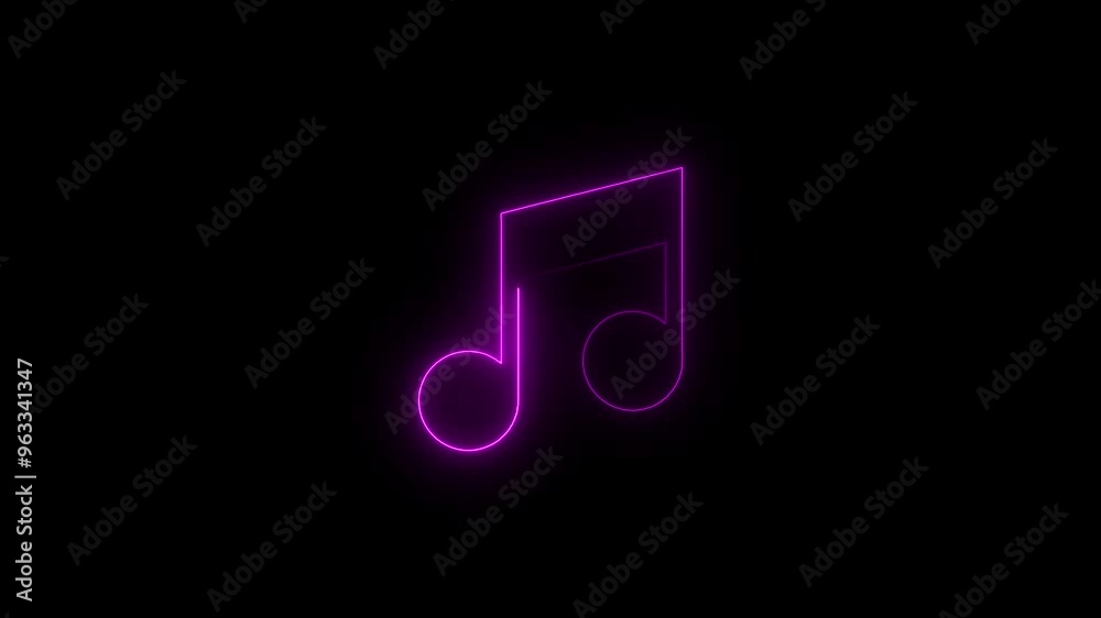 Neon music sign. Glowing neon effect music icon. Musical note line icon. on a black background. Neon music sign. Glowing neon effect music icon. Musical note line icon. on a black background.