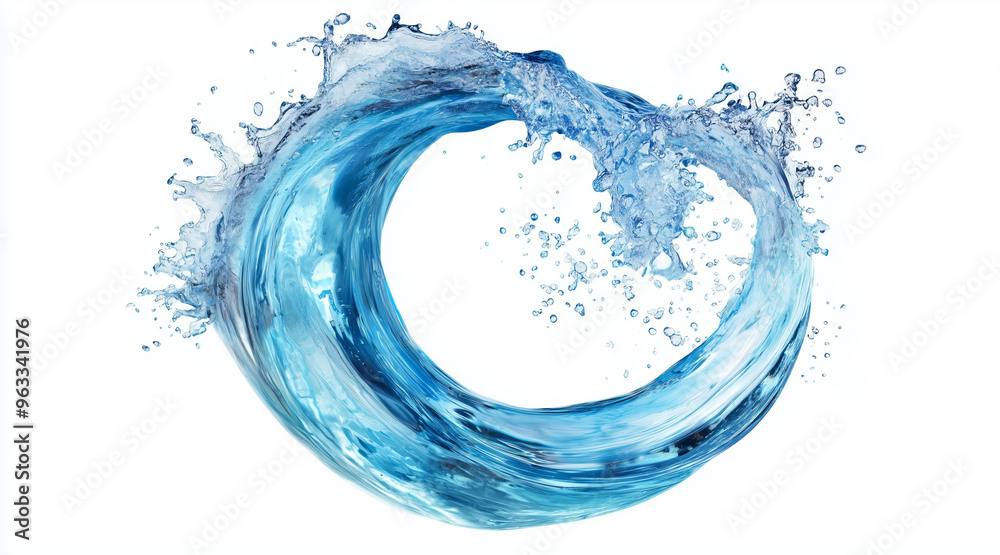 Fototapeta premium Blue water swirl splash with little bubbles isolated on white background PNG. Beverages isolated on white. Photo realistic photo 
