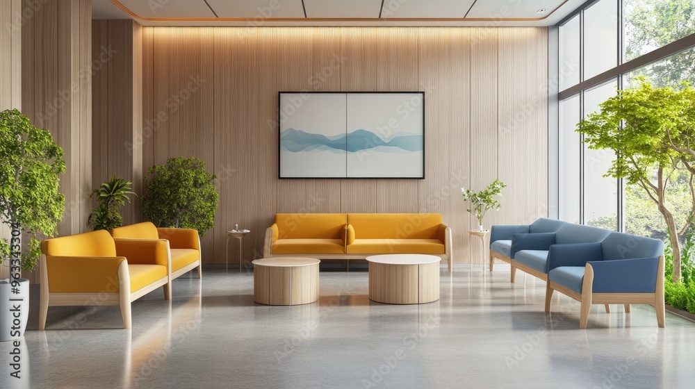 The calm ambiance of a bright hospital waiting area, designed with modern touches to provide comfort. The calm ambiance of a bright hospital waiting area, designed with modern touches to provide comfort.