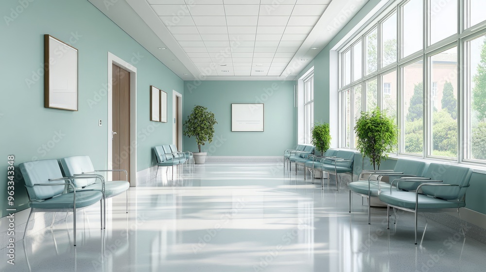 Fototapeta premium The calm ambiance of a bright hospital waiting area, designed with modern touches to provide comfort.