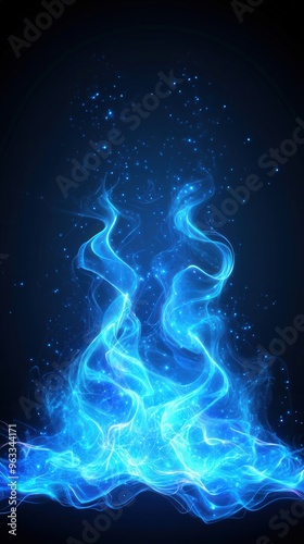 Glowing Blue Waves Abstract, an intricate design featuring luminous blue waves undulating against a deep black backdrop, showcasing vibrant light effects in stunning detail