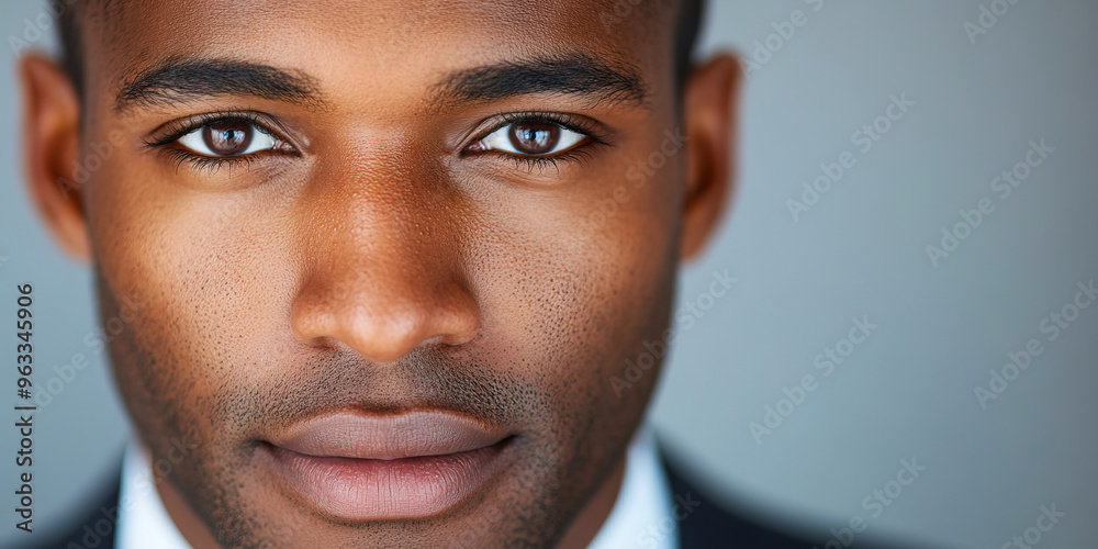 Obraz premium Minimalist Headshot: Close-up of a neutral expression on a business professional's face.