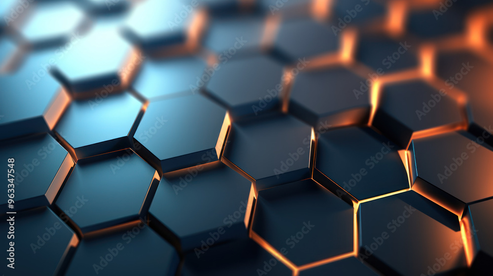 Hexagon background. Close-up view of a surface made up of hexagonal shapes, honeycomb pattern. Tessellation, geometric wallpaper. Three-dimensional, depth and modern design. Hexagon background. Close-up view of a surface made up of hexagonal shapes, honeycomb pattern. Tessellation, geometric wallpaper. Three-dimensional, depth and modern design.
