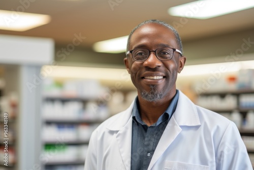 Smiling portrait of a middle aged male pharmacy worker