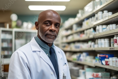 Smiling portrait of a middle aged male pharmacy worker