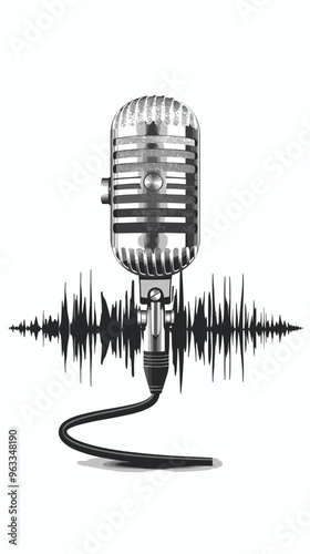 Microphone and Audio Waves Logo Template for Podcasts, Radio Shows, or Live Broadcasts