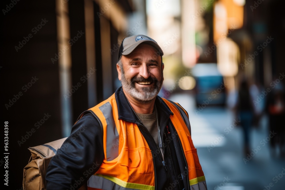 Smiling portrait of a middle aged delivery man Smiling portrait of a middle aged delivery man