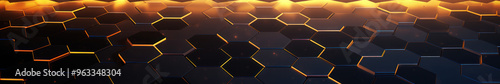 Hexagon background. Close-up view of a surface made up of hexagonal shapes, honeycomb pattern. Tessellation, geometric wallpaper. Three-dimensional, depth and modern design.