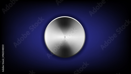 A sleek metallic knob or button with a brushed metal finish, centered against a dark blue gradient background. The minimalist design emphasizes technology and industrial themes.