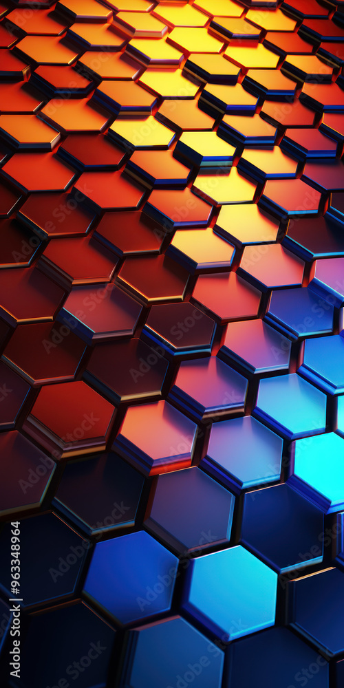 Hexagon background. Close-up view of a surface made up of hexagonal shapes, honeycomb pattern. Tessellation, geometric wallpaper. Three-dimensional, depth and modern design. Hexagon background. Close-up view of a surface made up of hexagonal shapes, honeycomb pattern. Tessellation, geometric wallpaper. Three-dimensional, depth and modern design.
