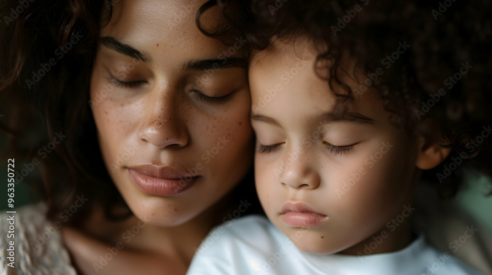 Mother Cuddling Child Caressing Little Boy Napping Mother Cuddling Child Caressing Little Boy Napping