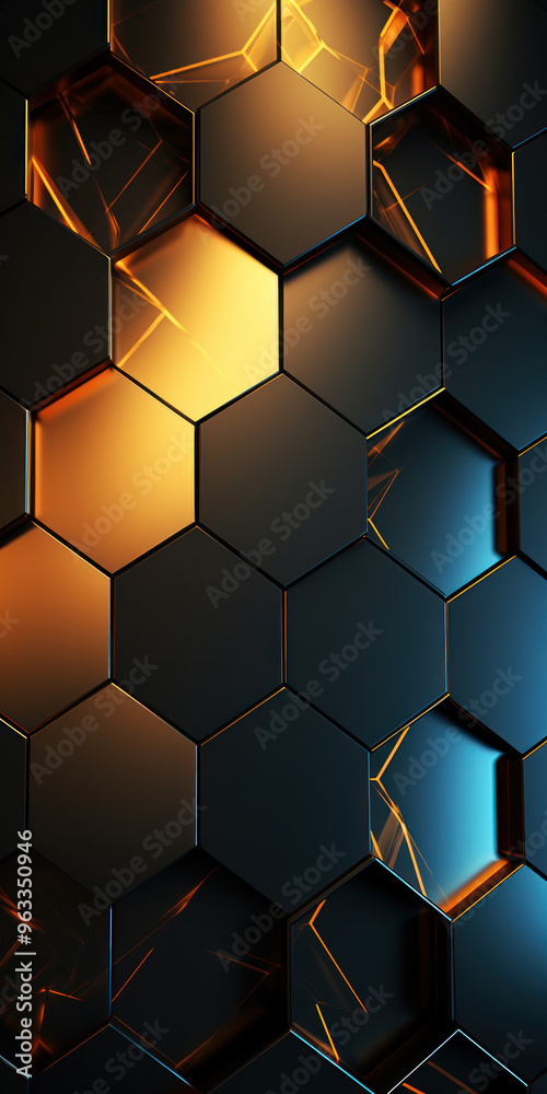 Hexagon background. Close-up view of a surface made up of hexagonal shapes, honeycomb pattern. Tessellation, geometric wallpaper. Three-dimensional, depth and modern design. Hexagon background. Close-up view of a surface made up of hexagonal shapes, honeycomb pattern. Tessellation, geometric wallpaper. Three-dimensional, depth and modern design.