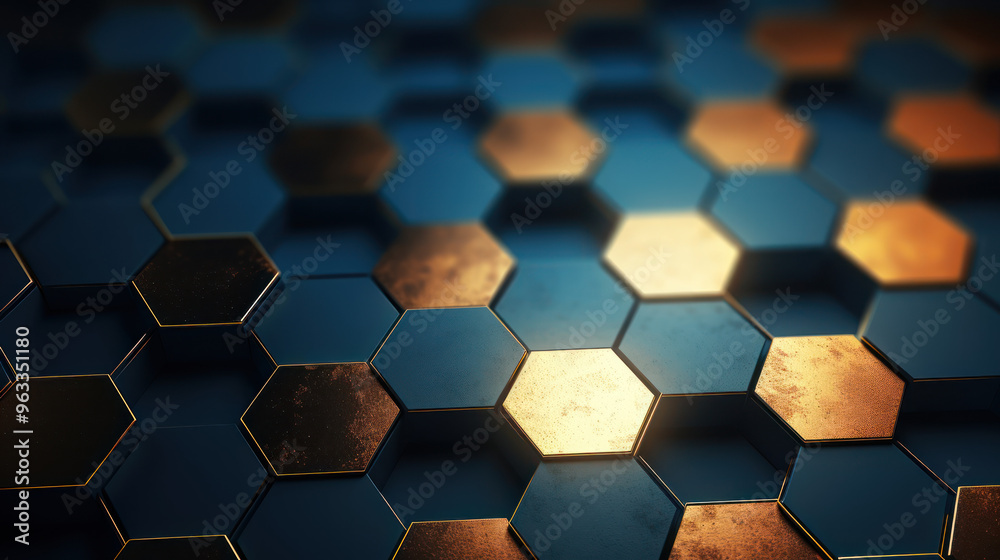 Hexagon background. Close-up view of a surface made up of hexagonal shapes, honeycomb pattern. Tessellation, geometric wallpaper. Three-dimensional, depth and modern design. Hexagon background. Close-up view of a surface made up of hexagonal shapes, honeycomb pattern. Tessellation, geometric wallpaper. Three-dimensional, depth and modern design.