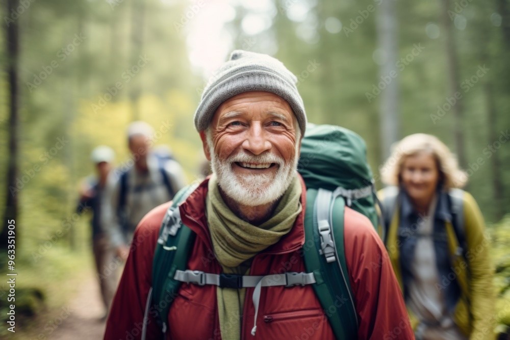 Portrait of active seniors on country walk Portrait of active seniors on country walk