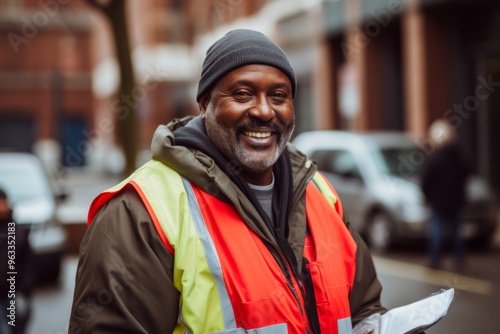 Smiling portrait of a middle aged delivery man