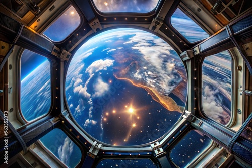 Breathtaking view of earth from space through spacecraft window