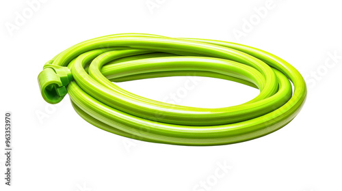 Green garden hose isolated on background.