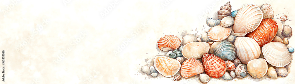 Beautiful collection of colorful shells arranged on a soft background, perfect for marine-themed projects and beach inspirations.