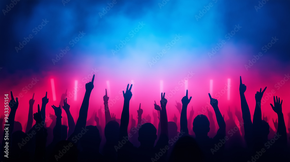 Crowd celebrating at a vibrant concert with colorful lights Crowd celebrating at a vibrant concert with colorful lights