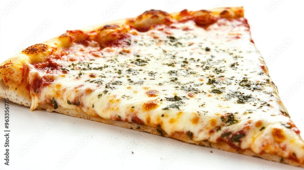 A Single Slice of Pizza with Tomato Sauce, Cheese, and Green Herbs