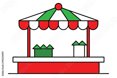 Christmas market stall vector line art, clipart illustration with isolated on white background