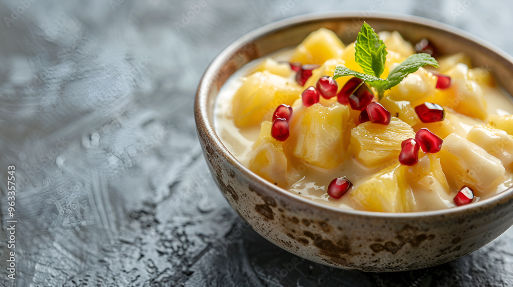 Selective focus copy space of Alphonso mango pulp, also known as hapus aam ras or amba ras in Marathi Selective focus copy space of Alphonso mango pulp, also known as hapus aam ras or amba ras in Marathi