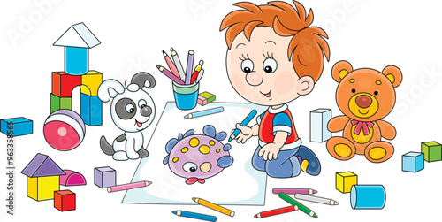 Little boy sitting with his...