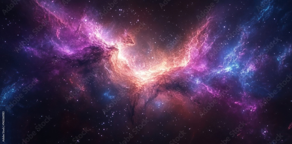 Naklejka premium A Cosmic Nebula with Vibrant Colors and Scattered Stars