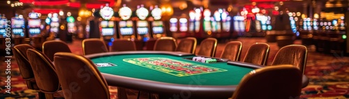 Wallpaper Mural Vibrant casino interior featuring a green poker table, surrounded by colorful slot machines and an inviting atmosphere. Torontodigital.ca