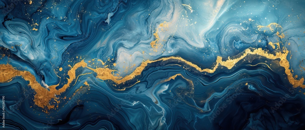 A stunning abstract image featuring rich blue tones interspersed with shimmering gold accents, perfect for modern decor. A stunning abstract image featuring rich blue tones interspersed with shimmering gold accents, perfect for modern decor.