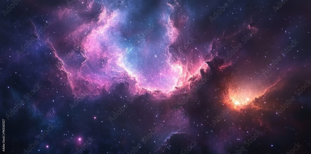 Naklejka premium A Stellar Nebula With a Bright Star Cluster