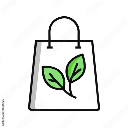 Green eco shopping bag . Green Shopping Icon: A shopping bag with a leaf