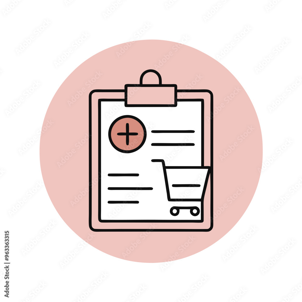 Shopping list icon with clipboard and shopping cart on pink background
Shopping list icon with clipboard and shopping cart on pink background