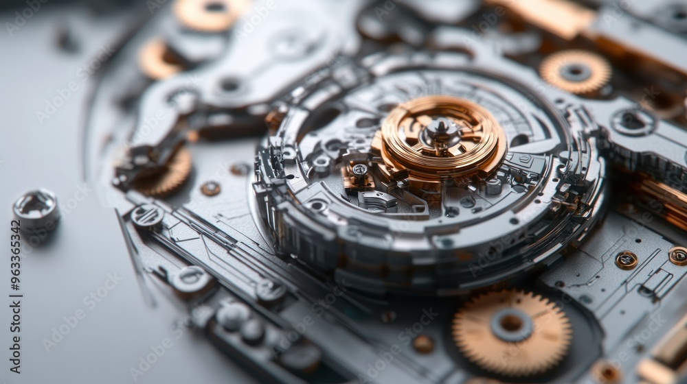 Close-up of a Mechanical Watch Movement with Gold Gears Close-up of a Mechanical Watch Movement with Gold Gears