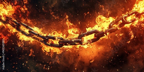 A close-up view of a metallic chain glowing with fiery sparks
