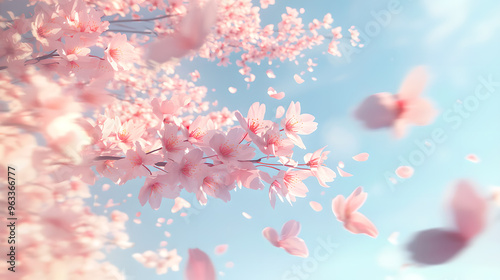 pastel pink cherry blossoms flowing in the wind