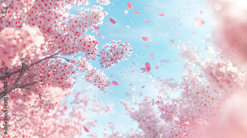 pastel pink cherry blossoms flowing in the wind