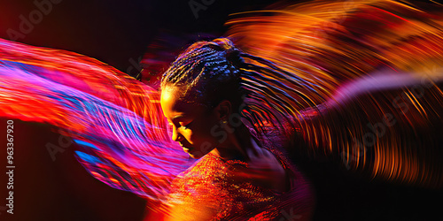 The Vibrant Performer: A woman dancer on stage, expressing herself through movement and emotion.